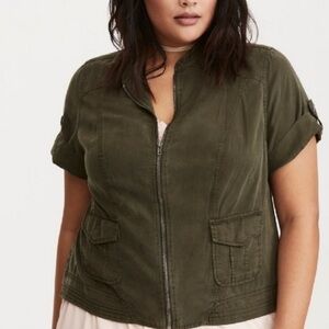 Torrid Shirt Zip Up Blouse Army Green Casual Military Plus Size 1X